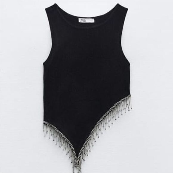 ZARA ASYMMETRIC BEADED KNIT TOP VARIOUS SIZES - Picture 2 of 9
